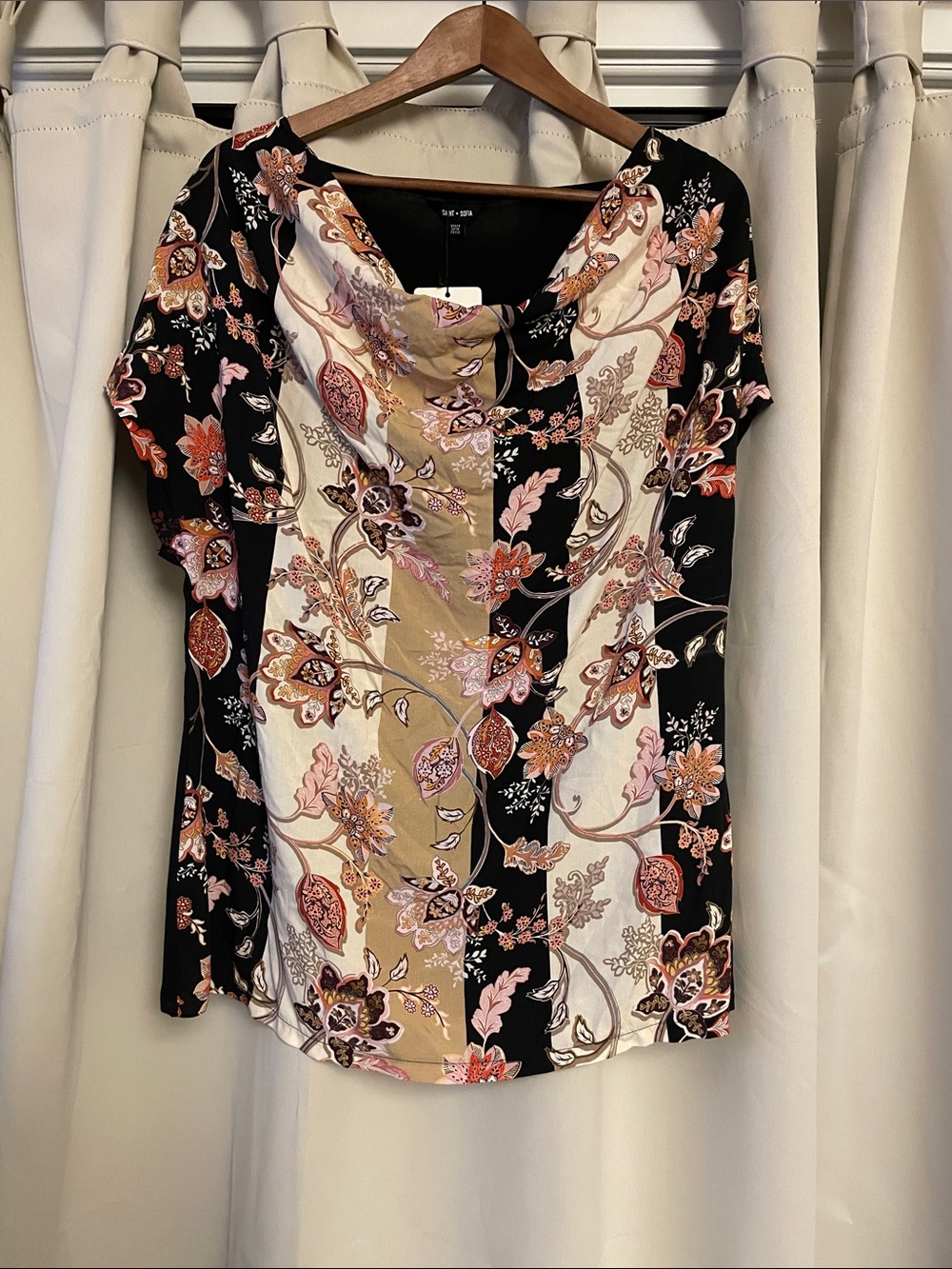 NWT. Mixed material cowl neck top